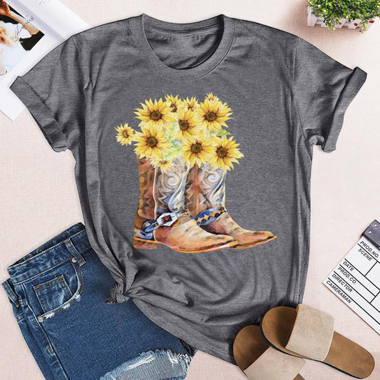 HYC - Funny village life Sunflower boots T-shirt Tee-05846