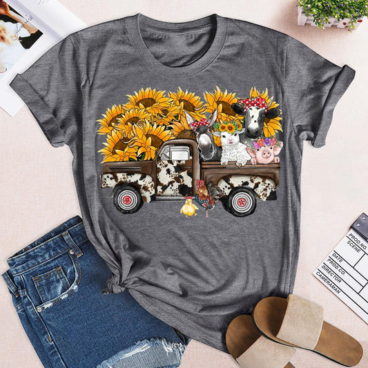 HYC - Sunflower Farm Animals Truck T-Shirt-05656