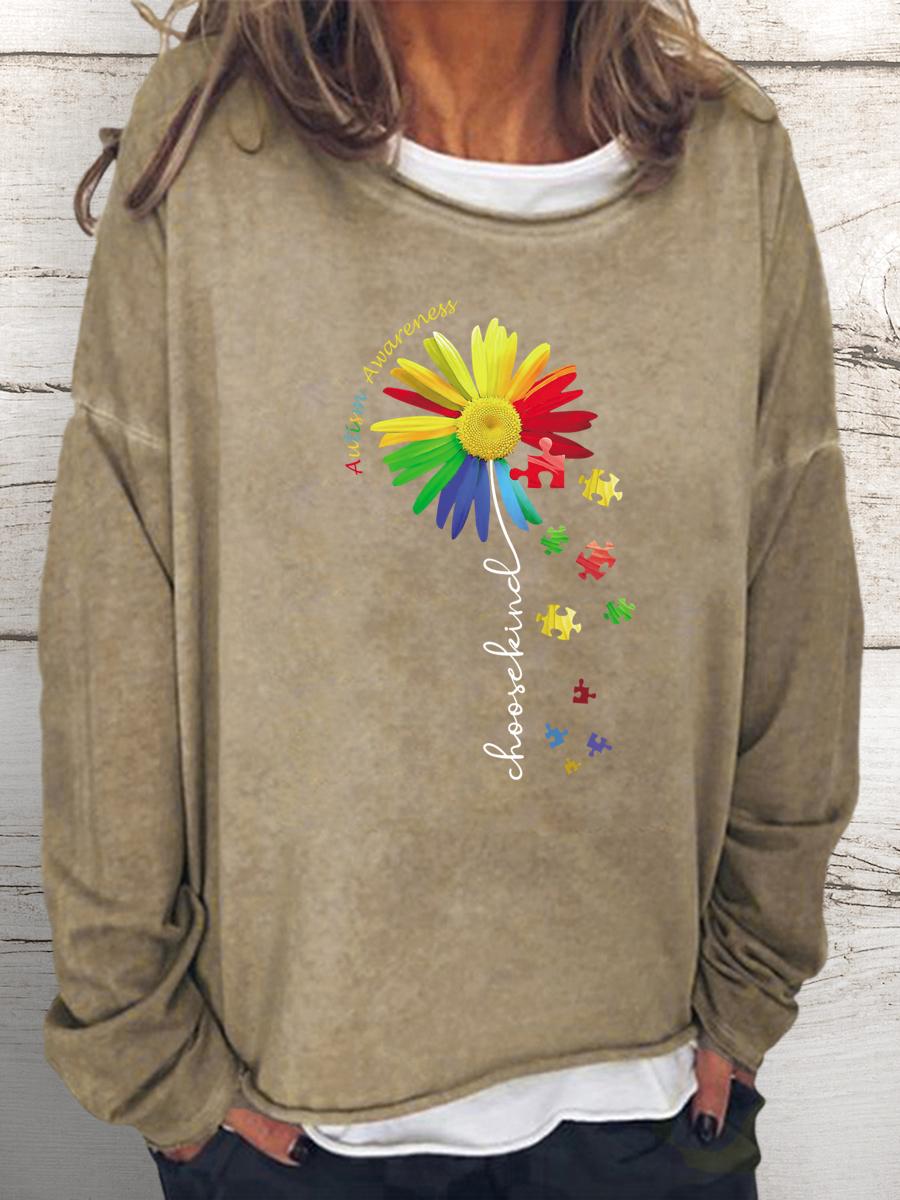 Choose Kind Autism Awareness Sunflower teacher Women Loose Sweatshirt