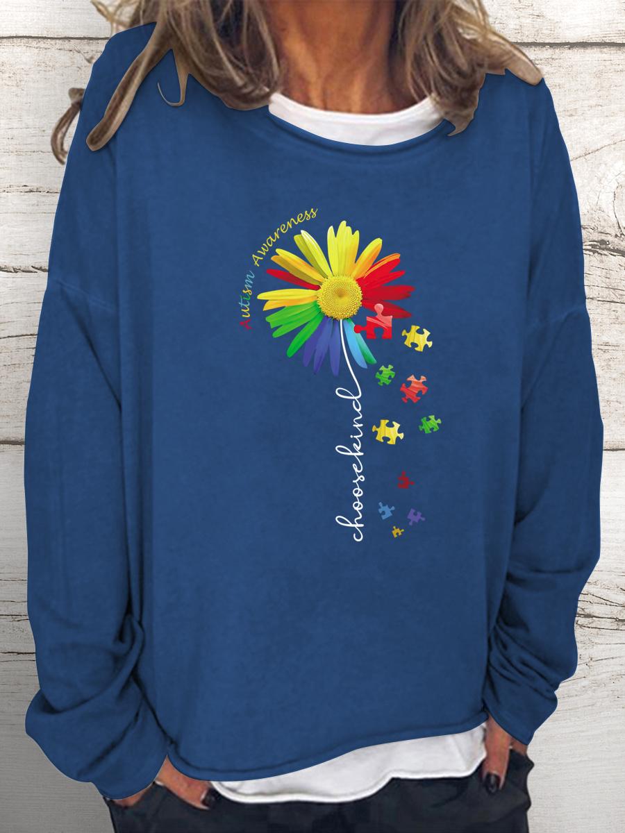 Choose Kind Autism Awareness Sunflower teacher Women Loose Sweatshirt