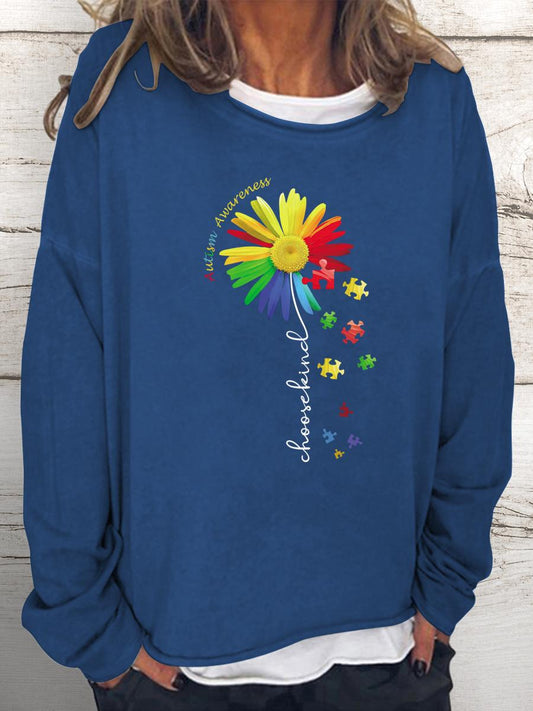 Choose Kind Autism Awareness Sunflower teacher Women Loose Sweatshirt