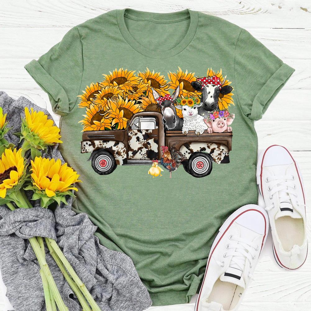 HYC - Sunflower Farm Animals Truck T-Shirt-05656