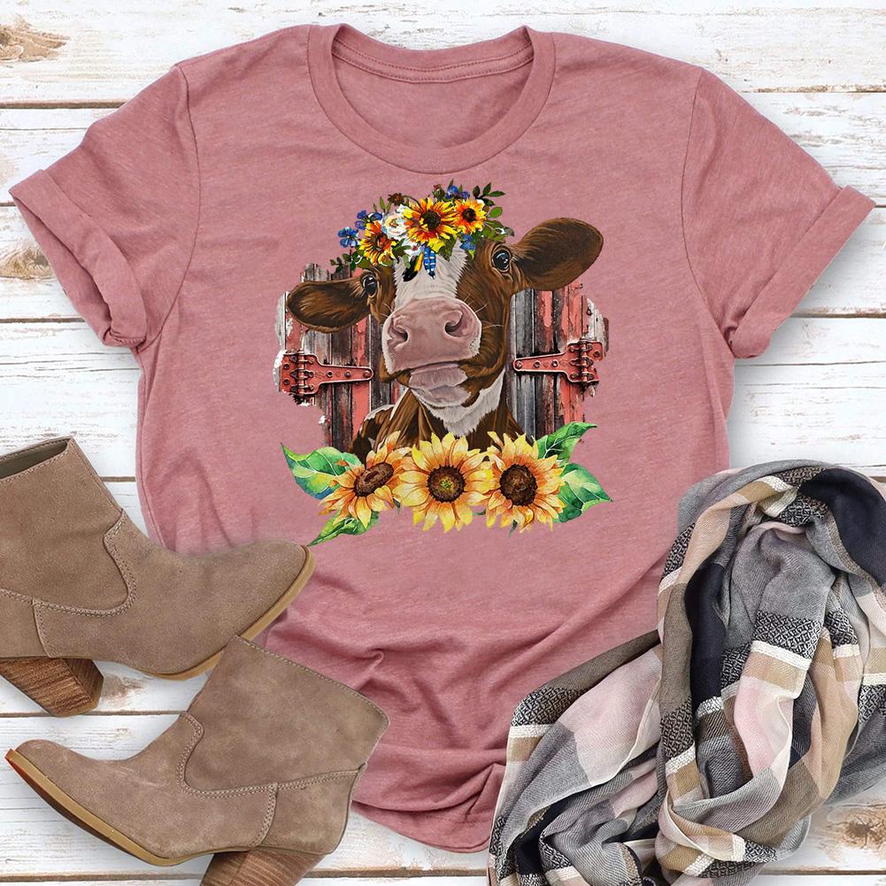 HYC - Cow with Sunflowers T-Shirt-05684