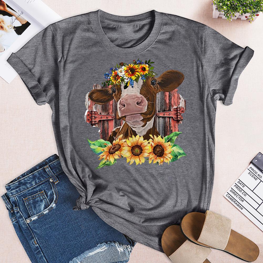 HYC - Cow with Sunflowers T-Shirt-05684