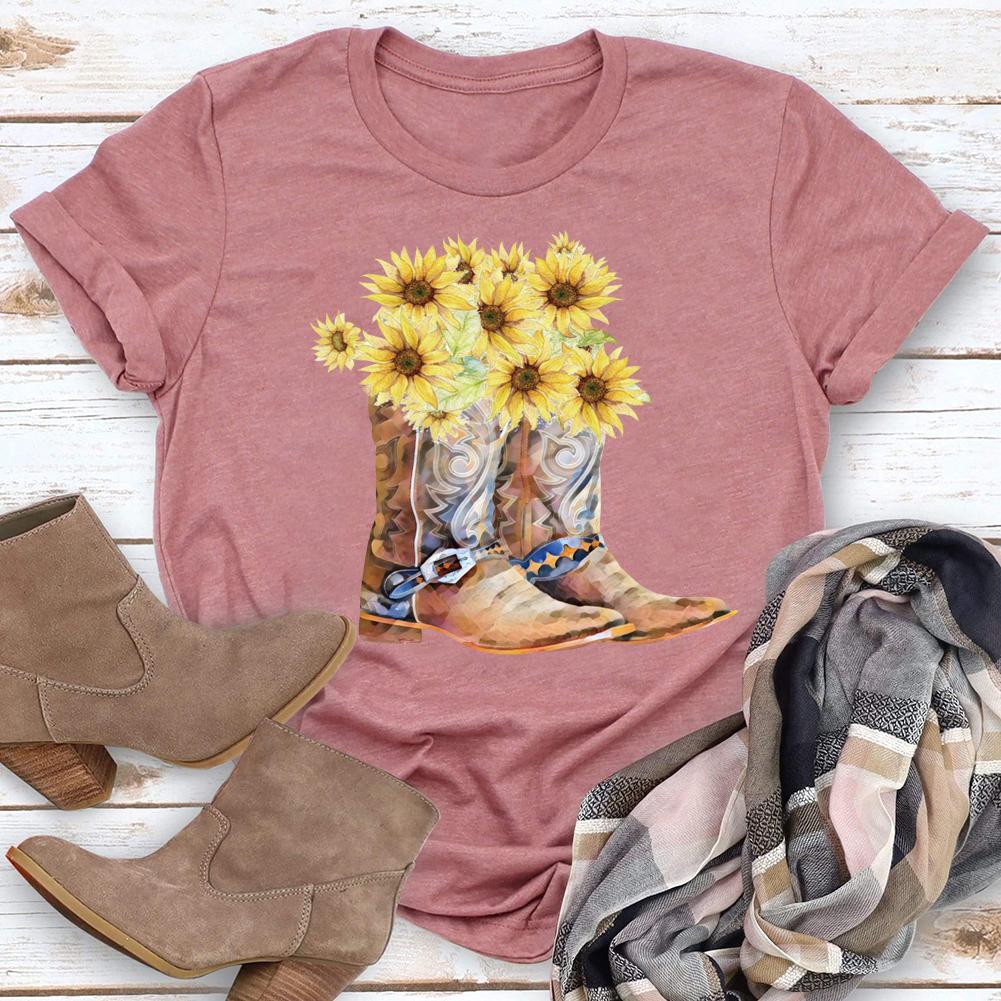 HYC - Funny village life Sunflower boots T-shirt Tee-05846