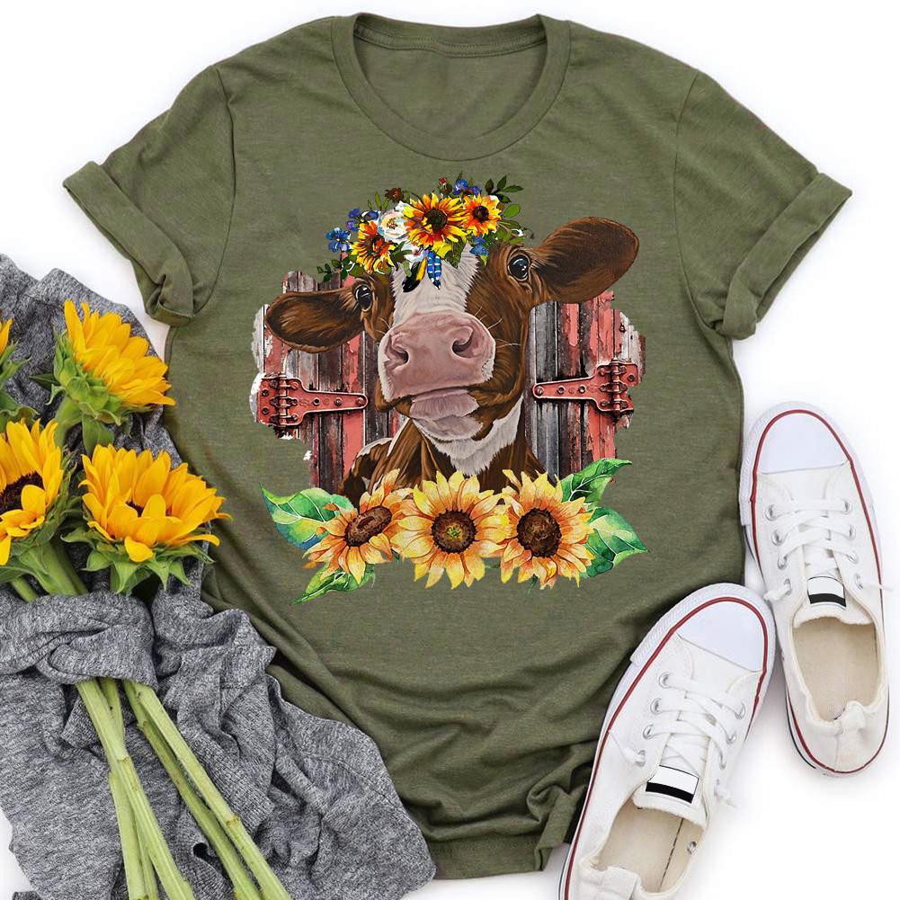 HYC - Cow with Sunflowers T-Shirt-05684