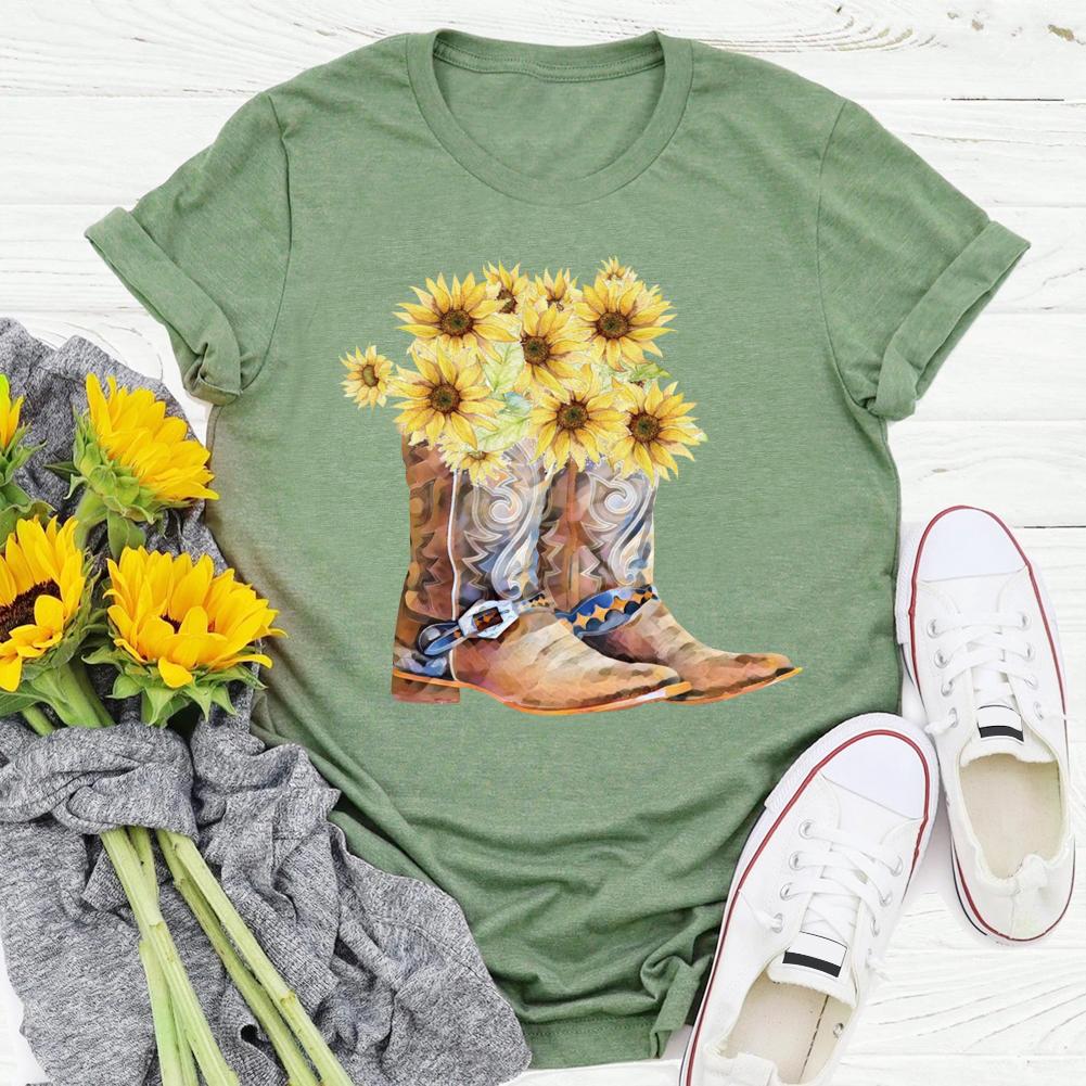 HYC - Funny village life Sunflower boots T-shirt Tee-05846