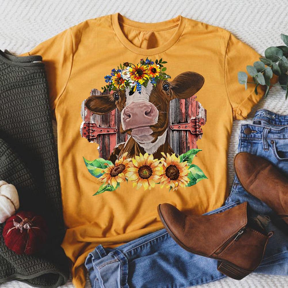 HYC - Cow with Sunflowers T-Shirt-05684