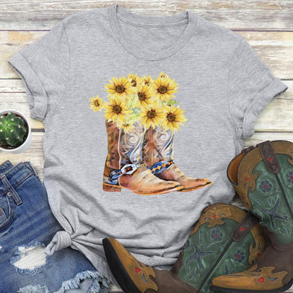 HYC - Funny village life Sunflower boots T-shirt Tee-05846