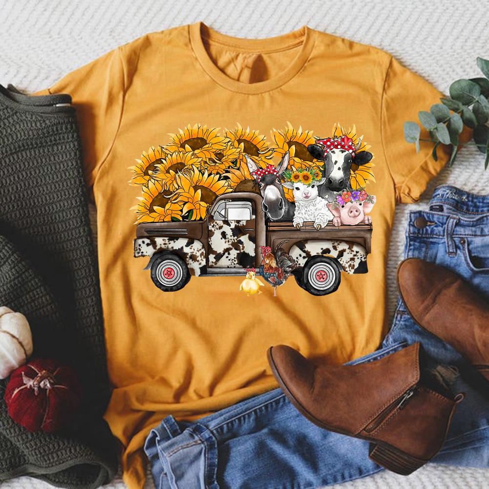 HYC - Sunflower Farm Animals Truck T-Shirt-05656