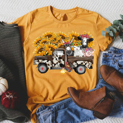 HYC - Sunflower Farm Animals Truck T-Shirt-05656
