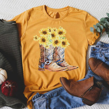 HYC - Funny village life Sunflower boots T-shirt Tee-05846