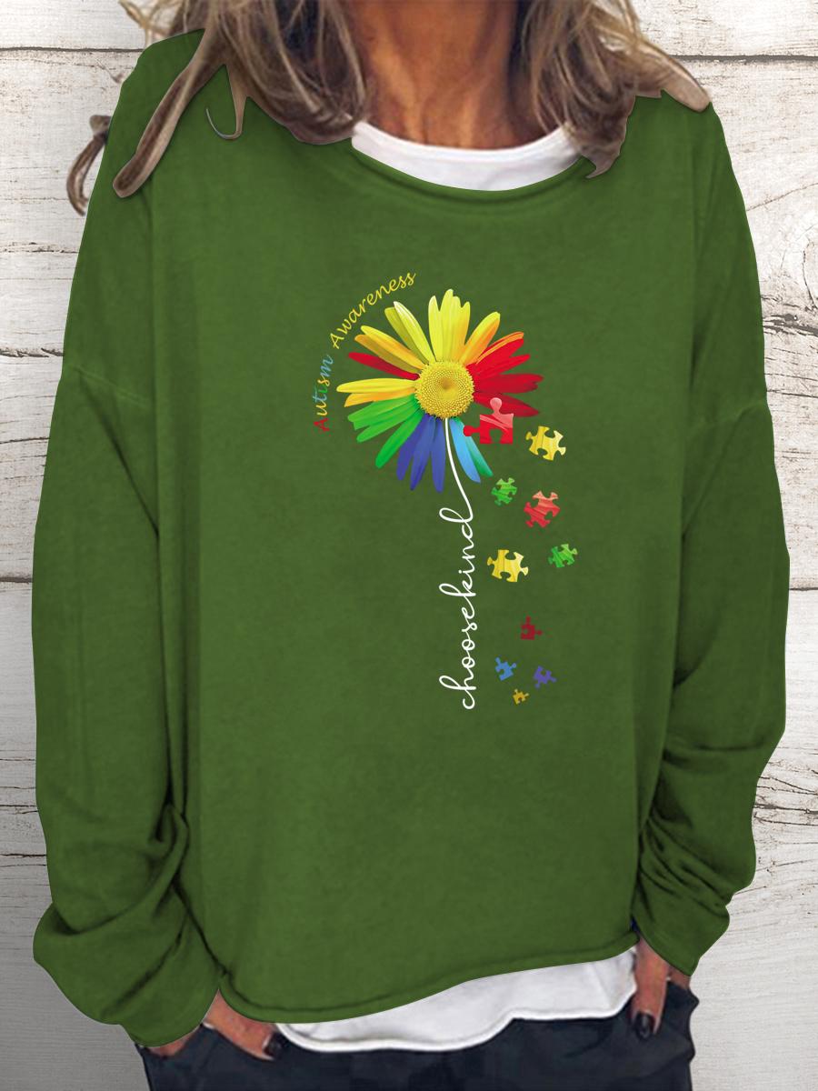 Choose Kind Autism Awareness Sunflower teacher Women Loose Sweatshirt