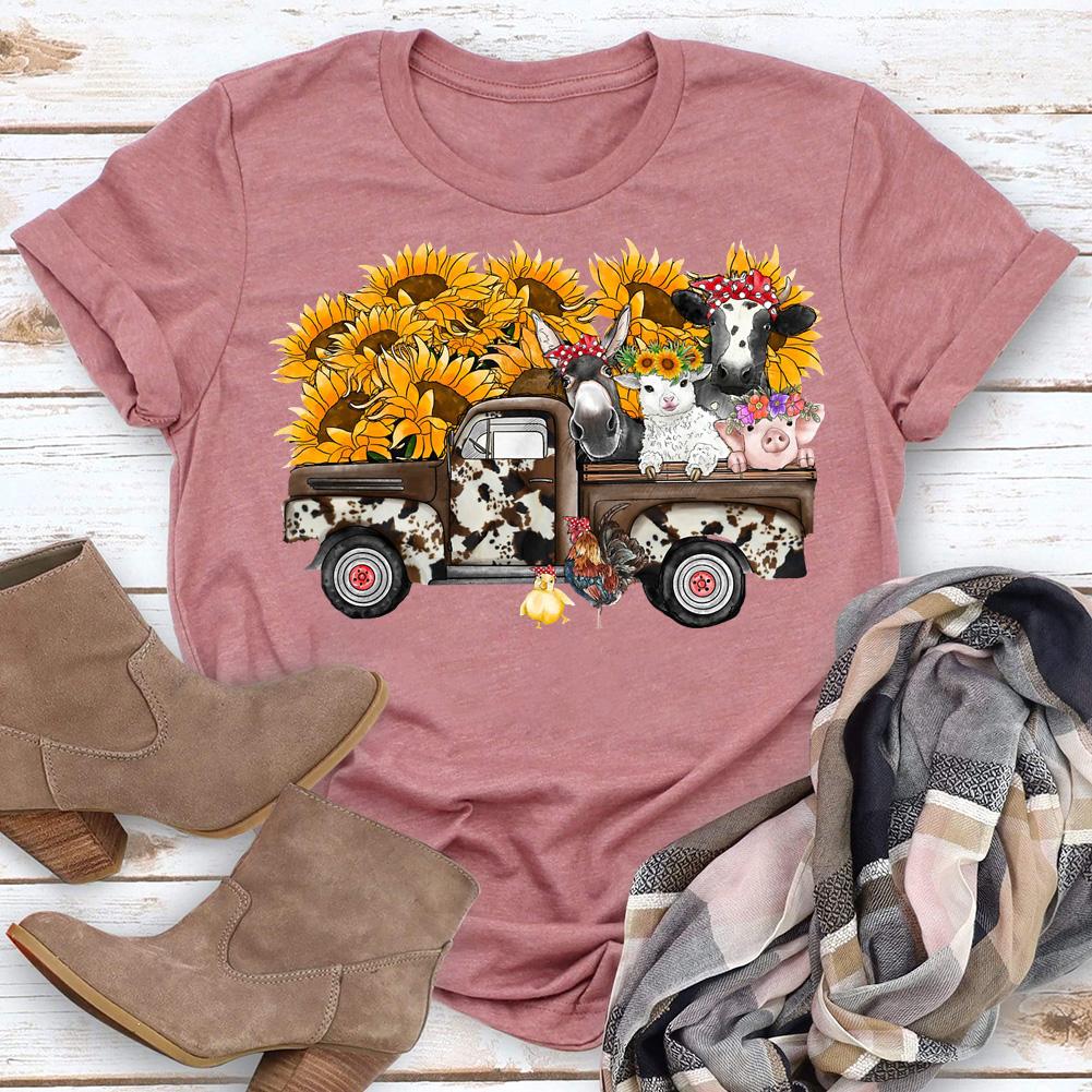 HYC - Sunflower Farm Animals Truck T-Shirt-05656