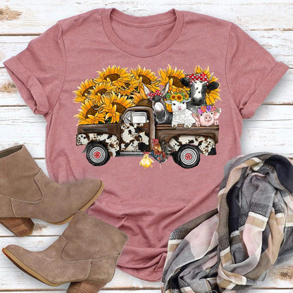 HYC - Sunflower Farm Animals Truck T-Shirt-05656