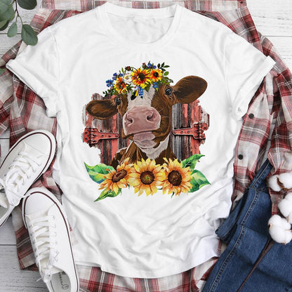 HYC - Cow with Sunflowers T-Shirt-05684