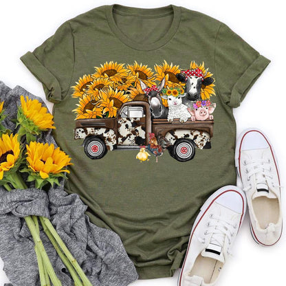 HYC - Sunflower Farm Animals Truck T-Shirt-05656
