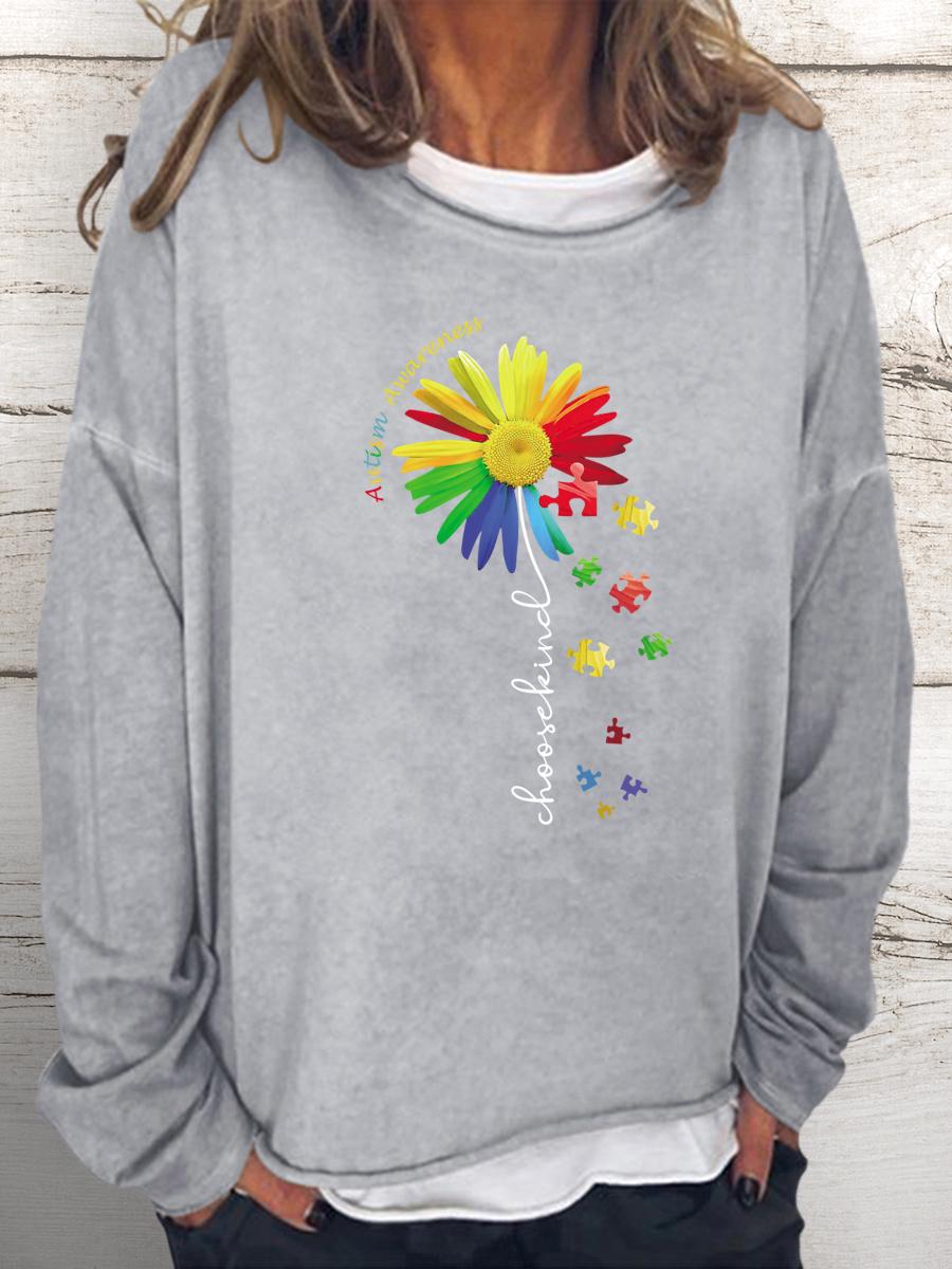 Choose Kind Autism Awareness Sunflower teacher Women Loose Sweatshirt