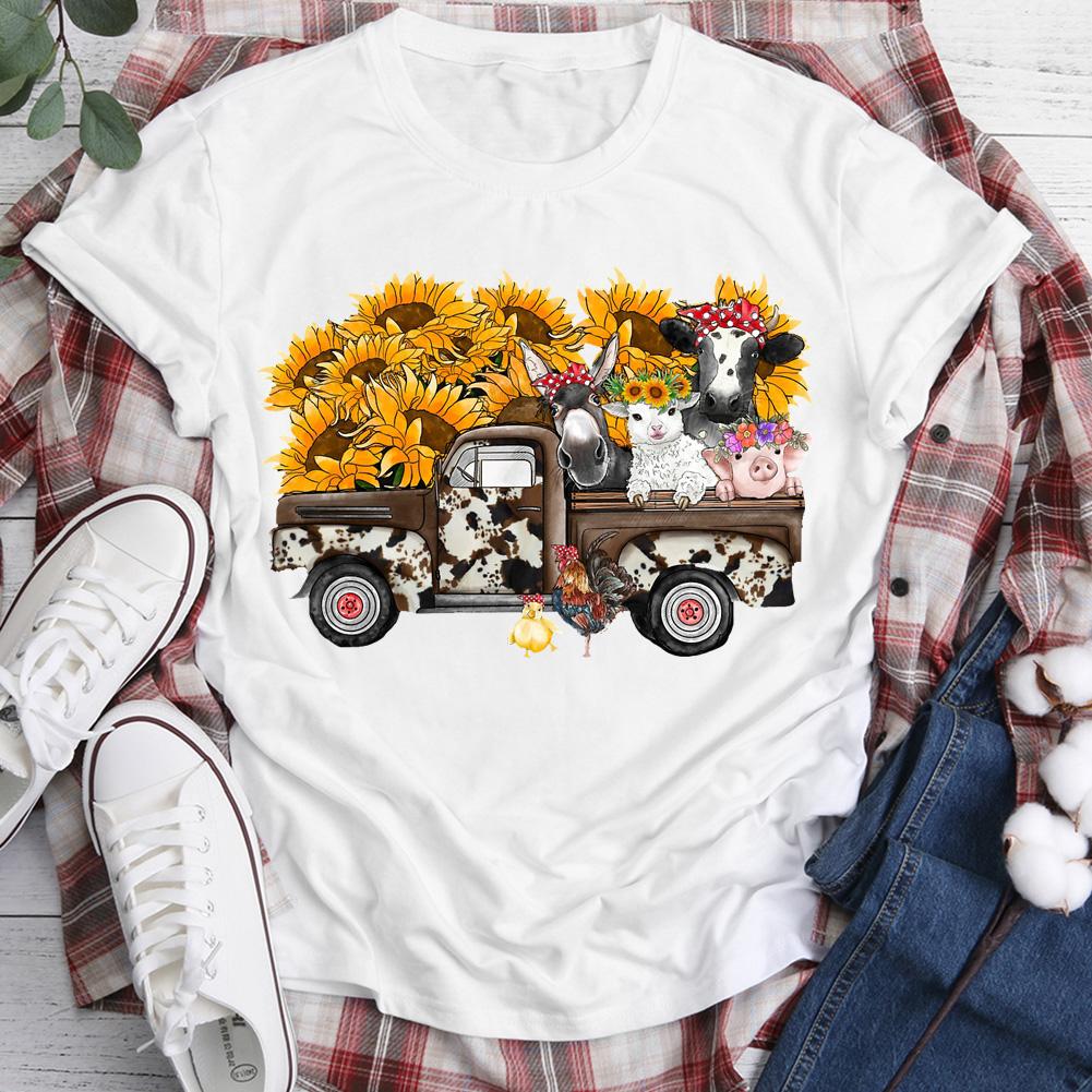 HYC - Sunflower Farm Animals Truck T-Shirt-05656