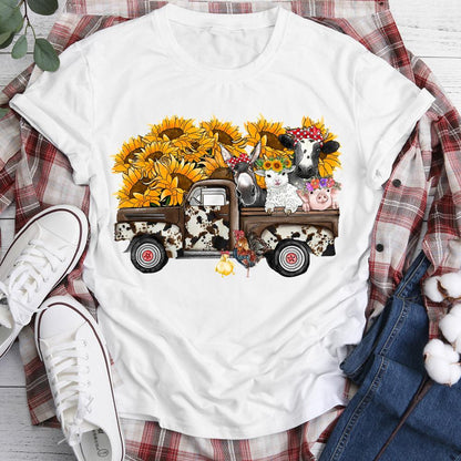 HYC - Sunflower Farm Animals Truck T-Shirt-05656