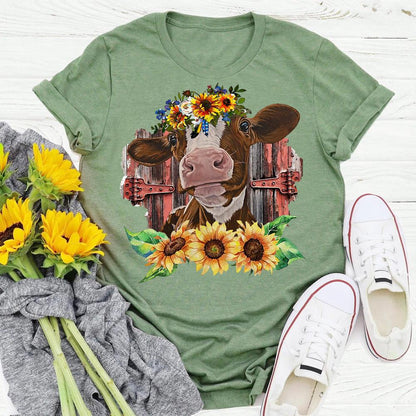 HYC - Cow with Sunflowers T-Shirt-05684