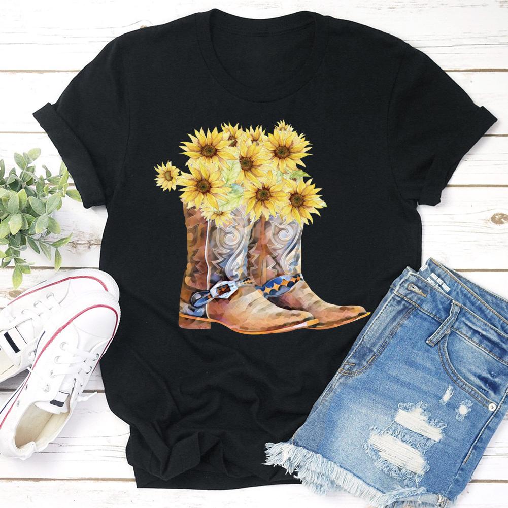 HYC - Funny village life Sunflower boots T-shirt Tee-05846