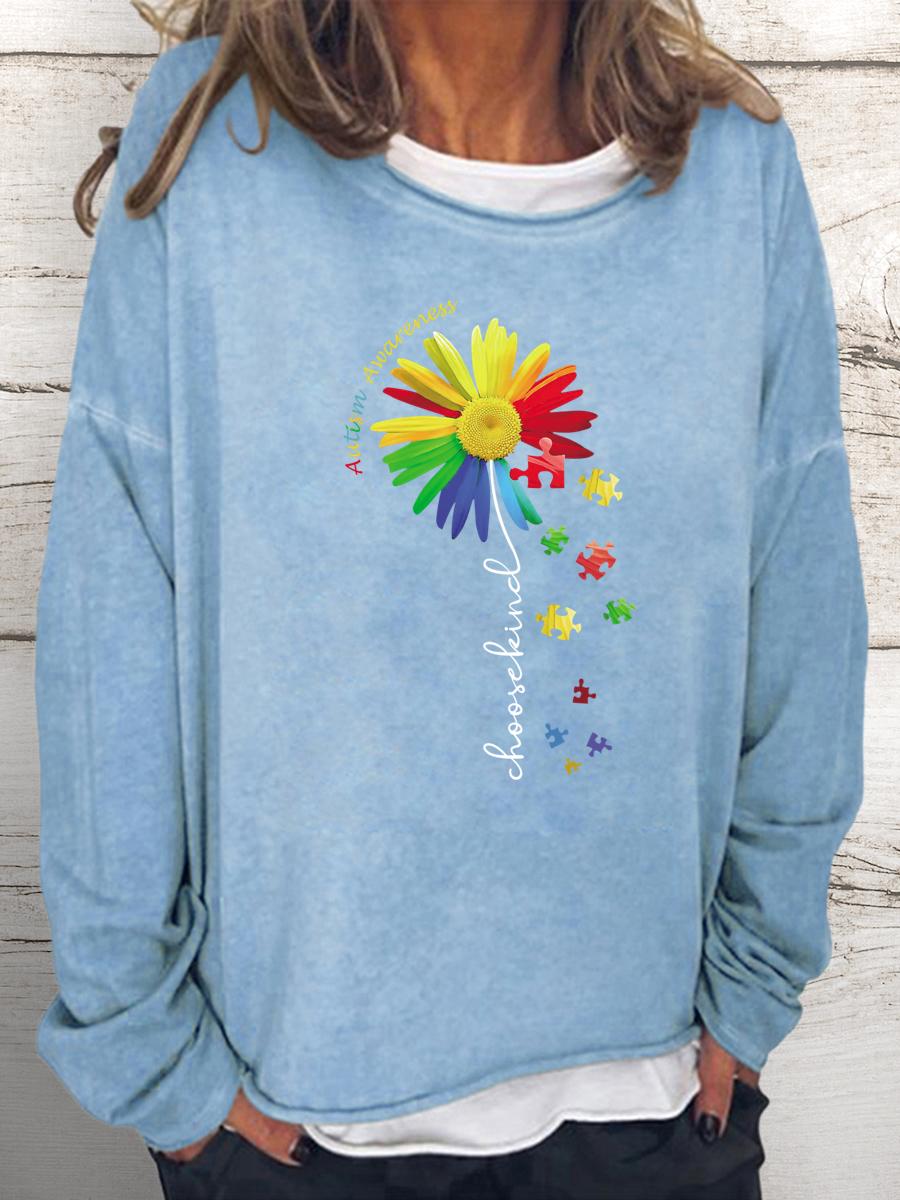Choose Kind Autism Awareness Sunflower teacher Women Loose Sweatshirt